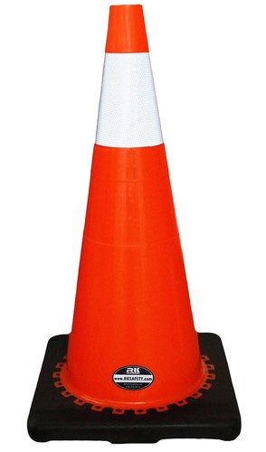 28/" RK Orange Safety Traffic PVC Cones Black Base with One Reflective Collar