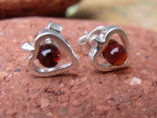 HEART COGNAC BALTIC AMBER 925 STERLING SILVER EARRINGS SILVERANDSOUL JEWELLERY