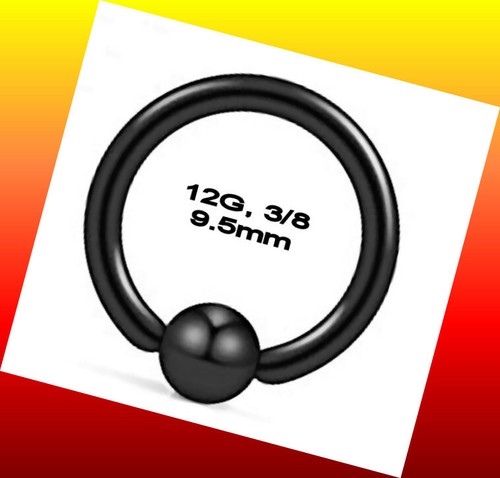 3//8 Captive Bead Ring Nose Septum Hoop Earring Nipple Li Titanium IP Black 12G
