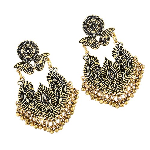 Traditional Ethnic Indian Earrings Flower Bead Tassel Gypsy Dangle Ear Studs