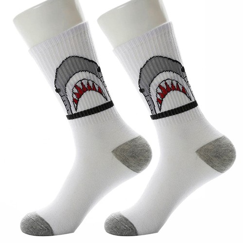 1 Pair Unisex Cotton Shark Print Hip Hop Skateboard Breathable Tube Socks