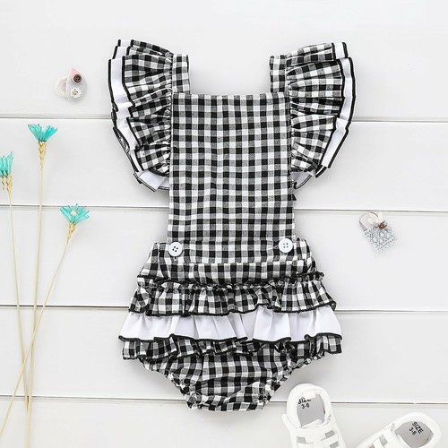 Toddler Newborn Baby Girl Plaid Romper Bodysuit Jumpsuit Playsuit Clothes Outfit