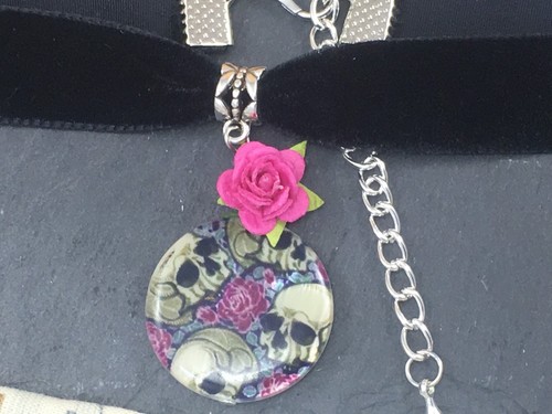 Black Velvet Choker Necklace Skull Rose Shell Pendant Goth Punk Tattoo Emo