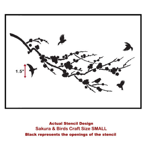 Size MEDIUM Sakura & Birds Craft Stencil By Cutting Edge Stencils 