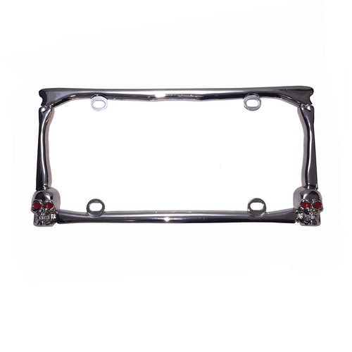 UNIVERSAL 3D SKULL CHROME METAL CARS TRUCK AUTO LICENSE PLATE FRAME TOP QUALITY