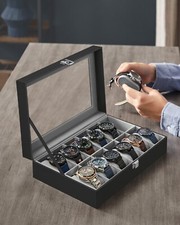 SONGMICS Watch Box with 12 Slots, Watch Case with Glass Lid, JWB12BK