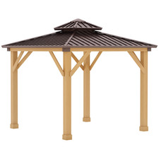 Outsunny 3x(3)M Double-Tier Hardtop Gazebo, Outdoor Patio Shelter, Brown