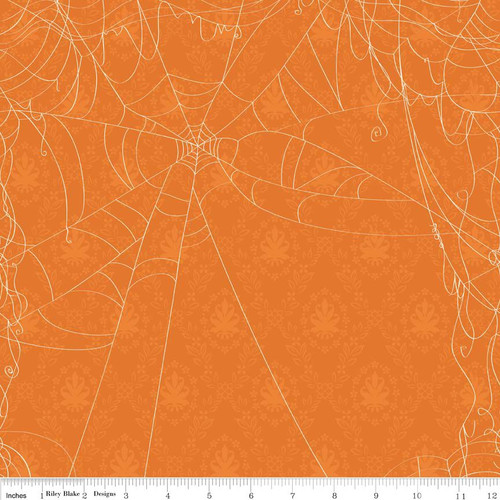 Fat Quarter Witch Hazel Web Orange Halloween Quilting Fabric Riley Blake C3932