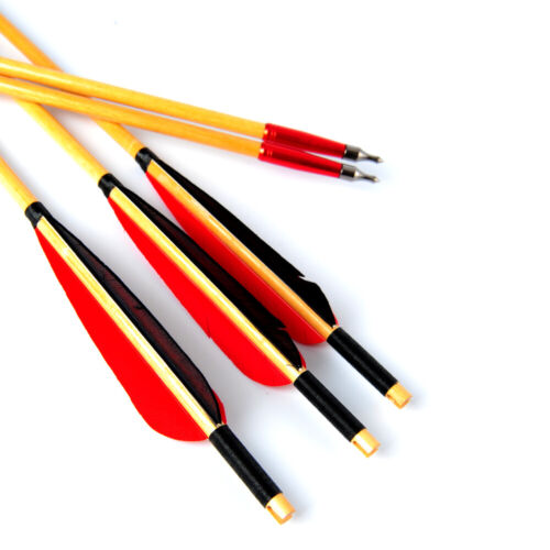 6Pcs 31/"Wooden Arrows OD 8mm w//Real Turkey Feathers For Archery Long Bow Hunting