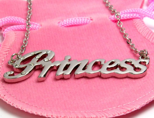 18ct White Gold Plated Name Necklace PRINCESS Birthday Appreciation Identity