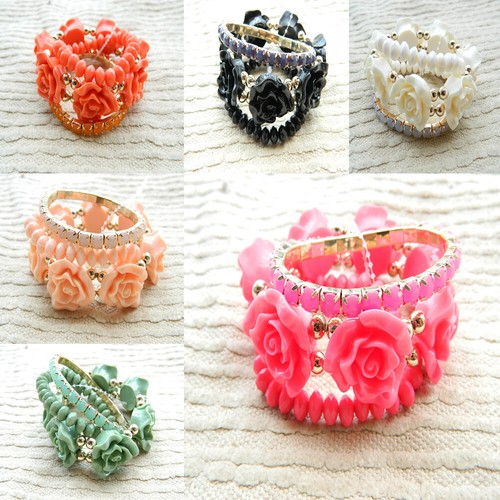 6 color lots Fashion 3pcs//Set Multicouche Rose Acrylique Gemmes Femme Bracelet Bangle