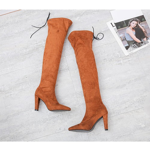 Damen Overknee Stiefel Wildleder-Optik Boots Langschaftstiefel Damenschuhe DE