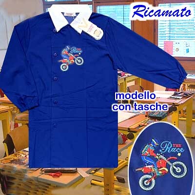 Grembiule BLU bambino con tasche e bottoni laterali