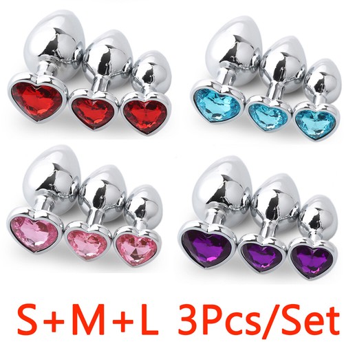 3Pcs//Set S//M//L Size Beginner Plug Anal Stainless Steel Jeweled Butt Suction Cup