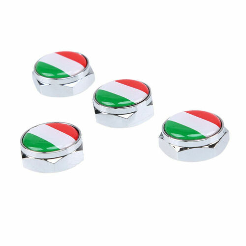 4pcs Chrome Custom License Plate Frame Screw Snap Caps Covers Italy Italian Flag
