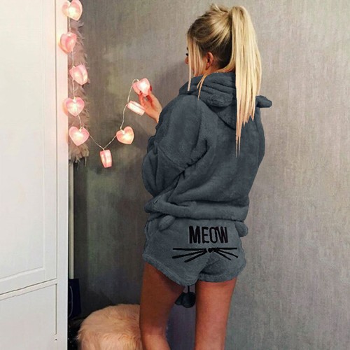UK Womens Hooded Fleece Nightwear Sleepwear Tracksuit Hoodie Tops Shorts Pyjamas