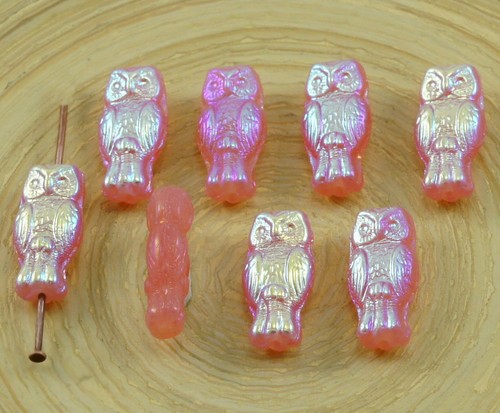 22pcs Small AB Two-Sided Czech Glass Owl Beads Bird Animal Halloween 15mm x 7mm