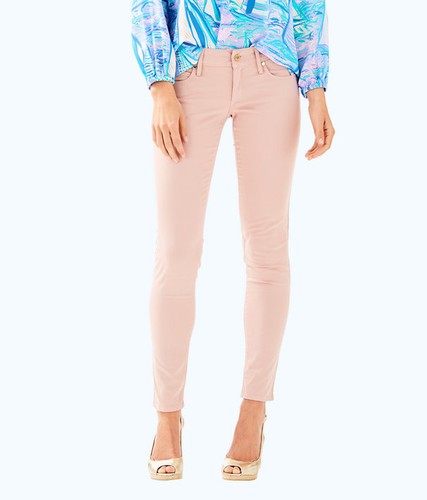 $158 NEW Lilly Pulitzer 31 /" Worth Skinny Jean Rose PALE Pink SATEEN Pants 12 4