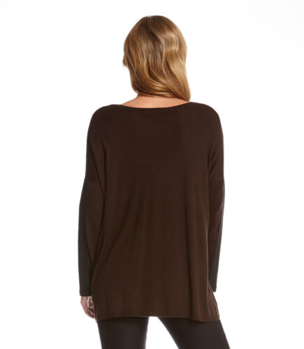Karen Kane 3L89581 Brown w//Black Faux Leather SlV Pull-over Tunic Sweater $108
