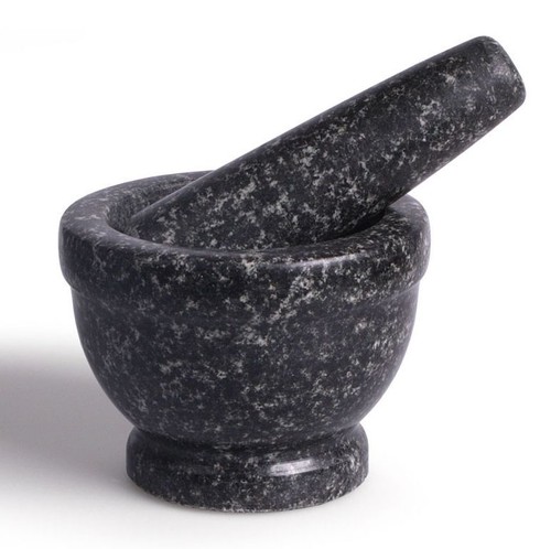 Schwerer Mörser mit Stößel Granit dunkel Durchmesser ca 11,5 cm