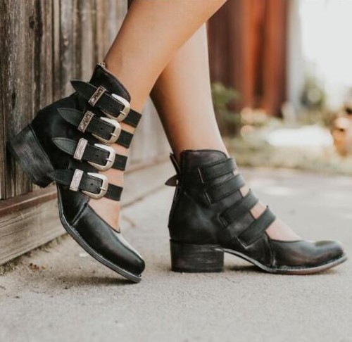 Femme Vintage Bas cubain talons bout rond à sangle et boucle Mary Jane Chaussures Hot G730