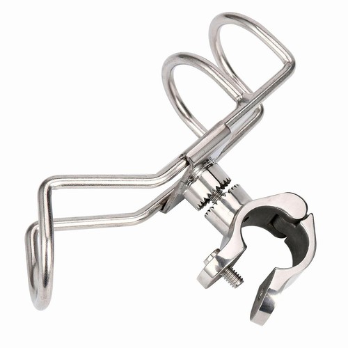 2X Stainless Steel Clamp on Boat Fishing Rod Holder Double Wire 32mm Rail Mount