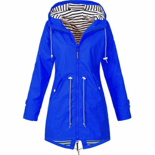 Plus Size Womens Rain Mac Wind Waterproof Jacket Ladies Hooded Outdoor Rain Coat