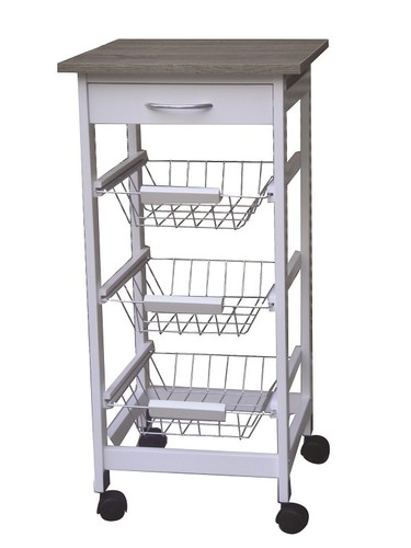 3 niveau 1 Tiroirs Chariot de cuisine en bois blanc Panier Panier De Stockage