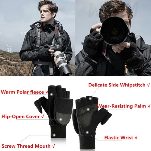 Winter Thick Warm Waterproof Photography Gloves Slip-Proof Half-Fingered Mittens