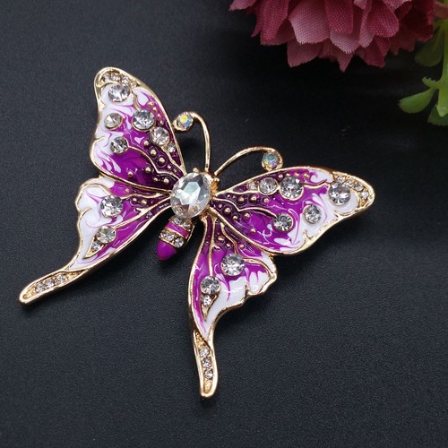 Vintage Women Colorful Pearl Crystal Zircon Butterfly Brooch Pin Accessories