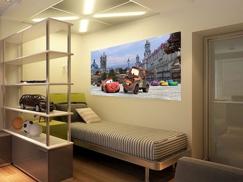 London wall mural 79x35inch Panoramic wallpaper for kids bedroom Disney Cars