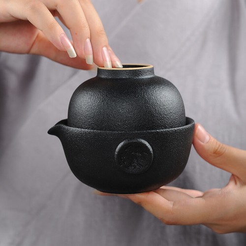 Portable Tea Set For Travel Noir Pottery Théière Avec Infuseur Tasse à Thé x 1 pièces