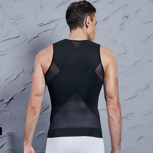 Men/'s Slimming Body Shaper Vest Boob Belly Control Compression Shirt Abs Tank UK