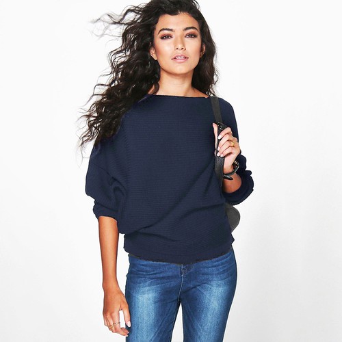 Women Batwing Long Sleeve Knitted Sweater Ladies Loose Jumper Casual Blouse Top