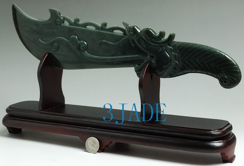Chinese Broadsword Sword Natural Hetian Nephrite Jade Carving