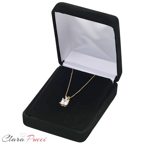 1 Ct Princess Cut 14K Yellow Gold Solitaire Pendant Necklace Box With 16/" Chain