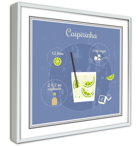 Cocktail Recipe Caipirinha Retro Vintage Framed Canvas Art Print Poster