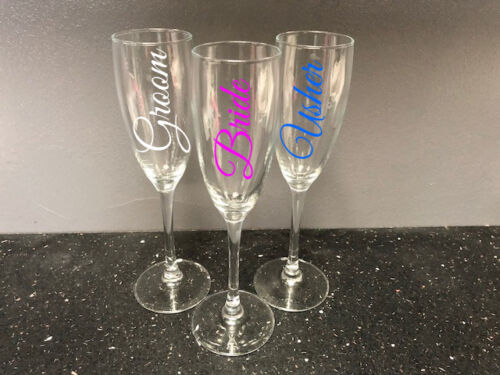 Wedding Flute Glass Great Vibes Font Prosecco Champagne Wine Bride Groom Etc