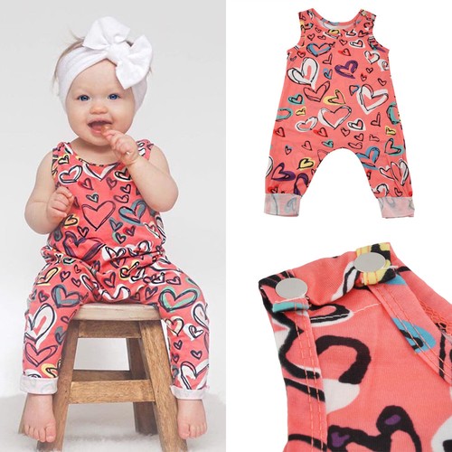 Newborn Baby Sleeveless Heart Print Jumpsuit Cute Vest Rompers Bodysuit Outfits
