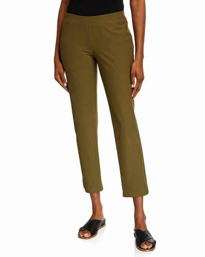 Details about / Eileen Fisher Stretch Crepe Slim Cropped Olive Pants w// Side Slits sz M NWT $158