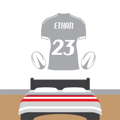 Personalised Rugby Shirt Custom Name /& Number Wall Sticker Boys Kids Bedroom