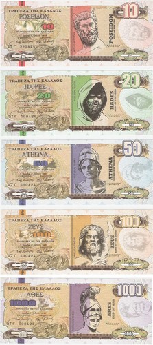 5 pcs Greece 10 20 50 100 1000 Dollars 2014 UNC God Banknote Set