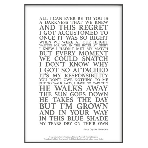 Wall Art Decor Gift Tears Dry On Their Own Song Lyrics Print Poster Unframed
