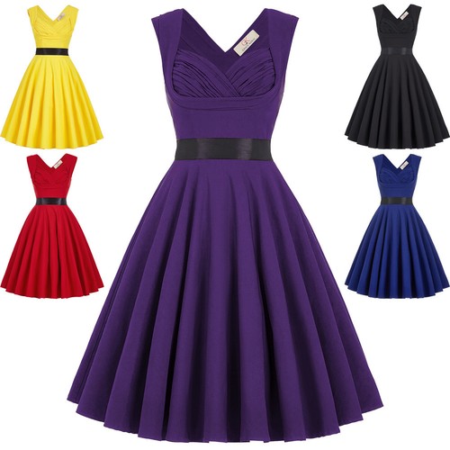 Women Vintage Retro 1960s 50s Pleated Dress Party Swing Dresses Cocktail Wiggle