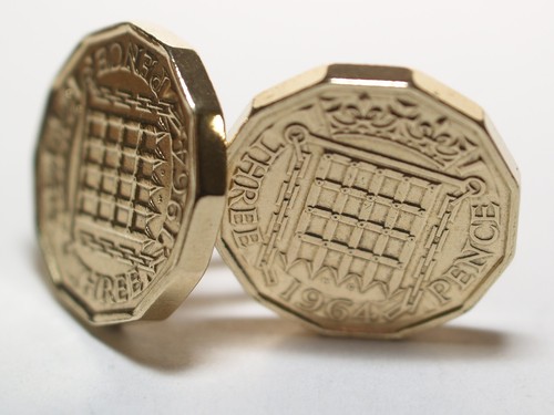 Golden Wedding Anniversary cufflink gift 52nd Anniversary Threepence Cufflinks