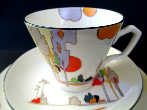 inglese ART Deco//Vintage Cina Tè Set Trio dipinte a mano Tams Ware Woodland