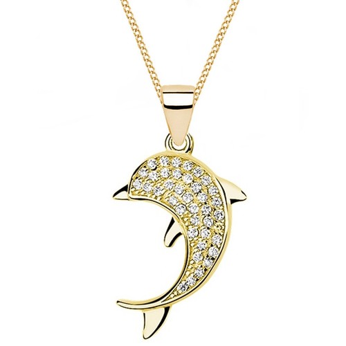 Damen Halskette Zirkonia Delfin Anhänger 925 Echt Sterlingsilber Geschenkbox Z64