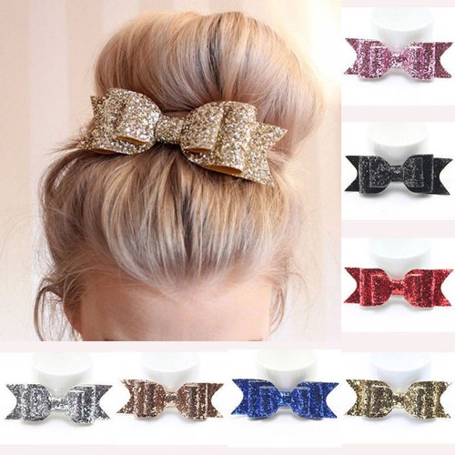 Sweet Women Girls Glitter Hairpin Bowknot Barrette Crystal Hair Clip Bow Gift