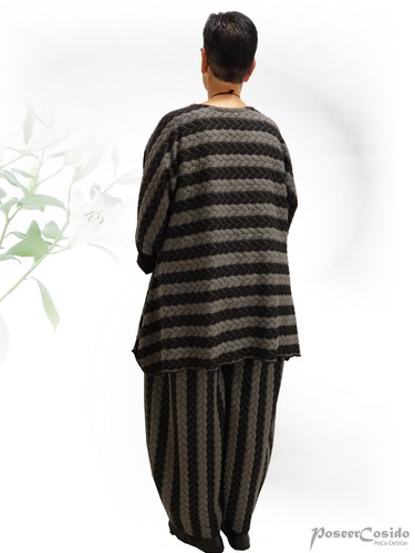 PoCo DeSiGn LAGENLOOK Pullover Pulli Long-Shirt schwarz grau Zopf L-XL-XXL-XXXL