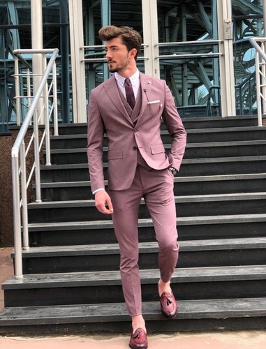 Pink Peak Lapel Men/'s Suit Wedding Business Party Prom Dinner Evening Formal 3PC
